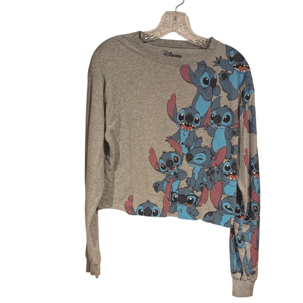 Disney Stitch Long Sleeve‎ Crop Top Gray Graphic Print XS/XC